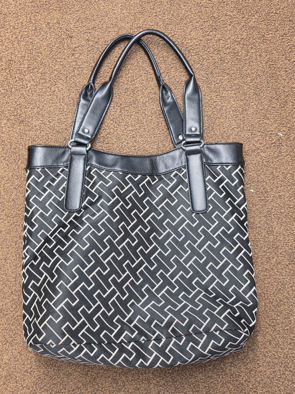 Tommy Hilfiger Black Patterned Tote Bag with Top Handles